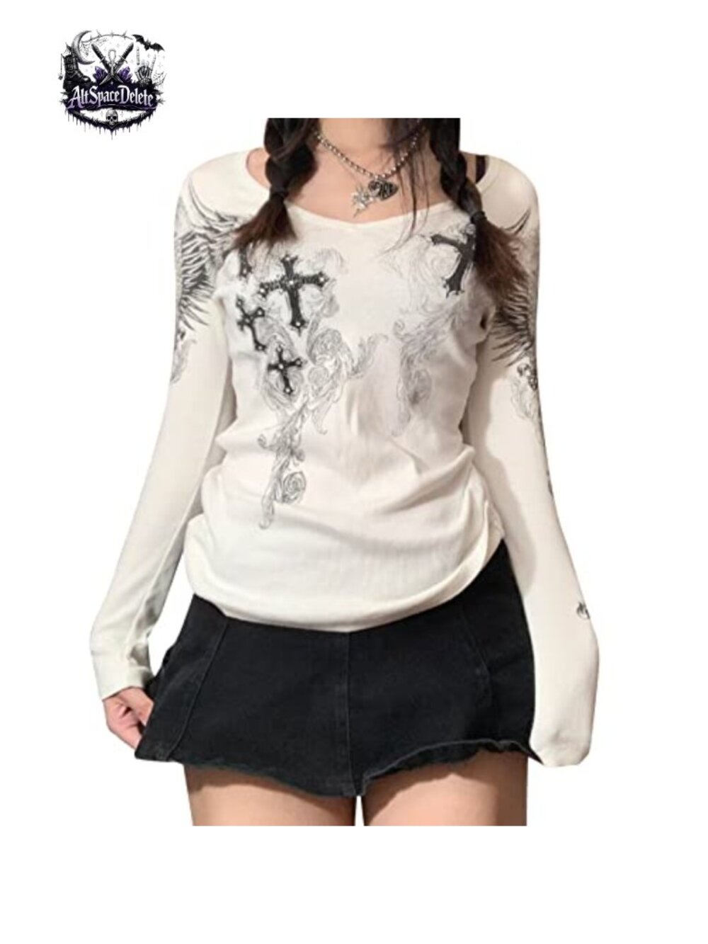 Fairy Grunge Aesthetic Long Sleeve Crop Top Tee